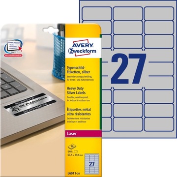 ETYKIETY ZNAMIONOWE AVERY 63,5x26,6mm L6011-20