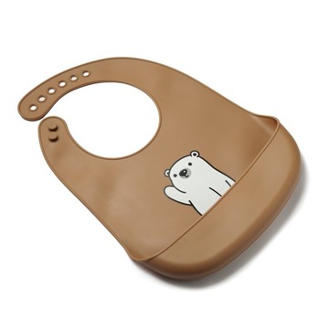 Силиконовый нагрудник Brun с карманом с рисунком мишки, регулируемая застежка