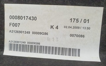 ПОЛКА ЗАДНЯЯ ЗАДНЯЯ MERCEDES W212 A2126901249