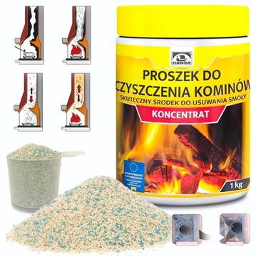 ŚRODEK do CZYSZCZENIA PIECA Komina usuwa SADZĘ Proszek do KOMINKA HANSA 1kg