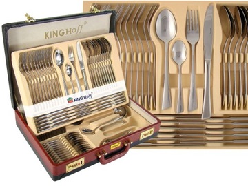 Набор столовых приборов Kinghoff, глянцевая нержавеющая сталь, 72 шт. Чемодан для столовых приборов 3520