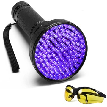 MOCNA LATARKA UV 100LED ULTRAFIOLETOWA + OKULARY