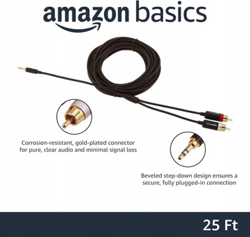 Amazon Basics Адаптер RCA от 3,5 м до 2 штекерных разъемов Стерео аудиокабель для динамика