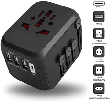ŁADOWARKA ADAPTER MIĘDZYNARODOWY USB EU US AUS UK