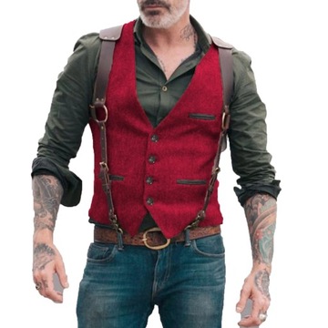 Herringbone Men's Vests Men Brown Waistcoat Vest M
