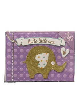 Kartka Baby Shower na życzenia z kopertą Słonik brokat 10 x 18 cm fioletowa