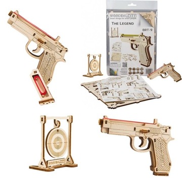 Puzzle 3D Pistolet drewniany na gumki recepturki