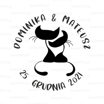 Stempel ślubny z kotami PERSONALIZOWANY pieczątka ślubna kotki z kotkami