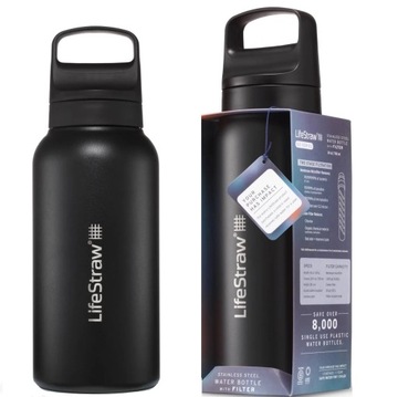 Metalowa Butelka Filtrująca Bidon na Wodę LifeStraw Go 2.0 1L 1000ml Czarny