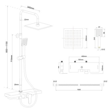 Смеситель для душа SET CUBE RAIN SHOWER SHELF