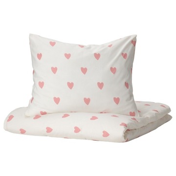 Комплект постельного белья Ikea Barndrom с узором в виде сердца белый/розовый хлопок 150 х 200см