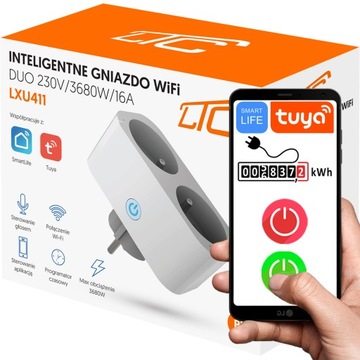 PODWÓJNE GNIAZDKO WiFi INTELIGENTNE SMART TUYA / WATOMIERZ / PROGRAMATOR