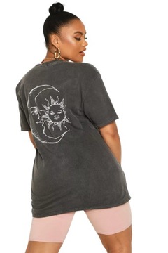 BOOHOO PLUS SIZE SZARY SPIERANA T-SHIRT DAMSKI Z PRINTEM DEFEKT 46