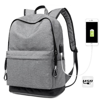 TORBA PLECAK DO LAPTOPA MIEJSKI PODRÓŻNY BIZNESOWY SZARY 15,6' USB