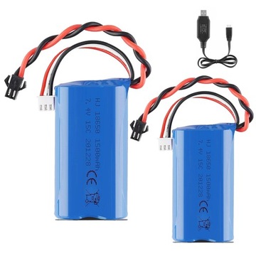 Литий-ионный аккумулятор 7,4 В, 1500 мАч с зарядным устройством USB, 2 шт.