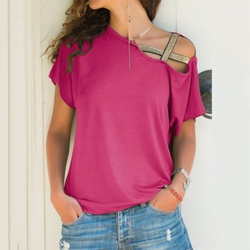 Casual Cross Shoulder Nieregularne T-shirt z krótk
