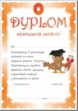 Dyplom Ukończenia klasy 0 zerówki SOWA format A4
