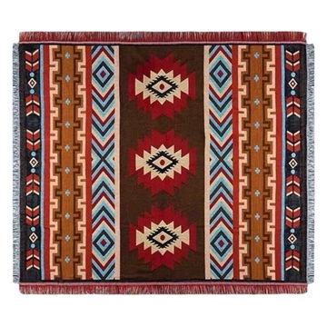 Boho Rzut Koc Piknikowy Prezenty Dzianinowy Frędzel Składany Czerwony Brązowy