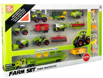 Zestaw Farma 6 pojazdów traktor, kombajn z przyczepkami i zwierzątami