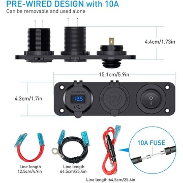 QC3.0 Автомобильное гнездо прикуривателя, 2 USB-зарядное устройство
