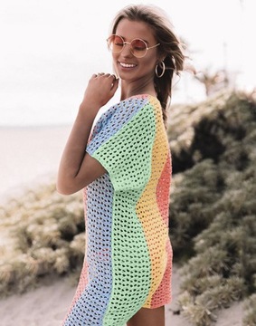 ЛЕТНЕЕ ПЛАТЬЕ С ЦВЕТНЫМ ПОКРЫТИЕМ СВЯЗАННЫМ КРЮЧКОМ