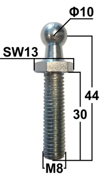 Sworzeń kulowy o średnicy 10mm gwint M8 dł. 44mm BS113001