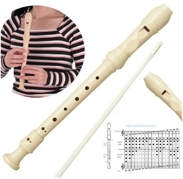 FLET PLASTIKOWY INSTRUMENT DO NAUKI SZKOLNY PROSTY + CZYŚCIK TABELA CHWYTÓW
