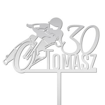 Topper Żużel Żużlowiec napis tort urodziny SREBRNY