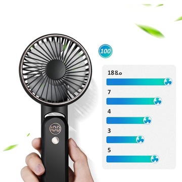 ПОРТАТИВНЫЙ РУЧНОЙ ВЕНТИЛЯТОР С АККУМУЛЯТОРОМ USB, СКЛАДНОЙ, 5 РЕЖИМОВ, 2000 мАч