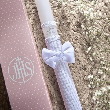 Свеча Первого Причастия, крещенская свеча в коробочке