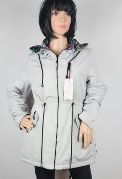 Kurtka parka wiosenna przejściowa dwustronna szara kwiatki 4XL