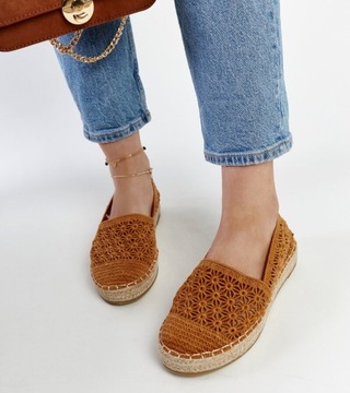 Hers Brązowe damskie koronkowe espadryle balerinki r. 39