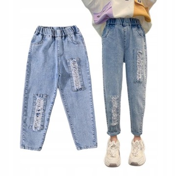 Spodnie jeans z dziurami Paperbag SZEROKIE Luźne