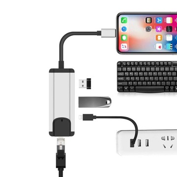 HUB Lightning 2x USB 2.0 и Ethernet RJ45 + блок питания