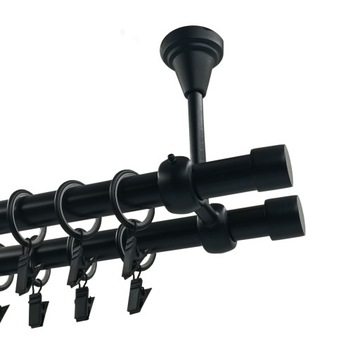Karnisz podwójny METALOWY SUFITOWY 19+19mm CZARNY MAT 280cm LUNA