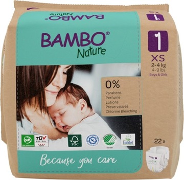 Pieluszki Bambo Nature 1 (2-4 kg, 22szt.)