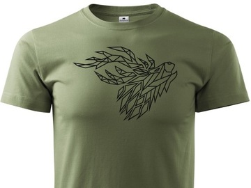 Koszulka T-shirt khaki łowiecki wzór Głowa Byka