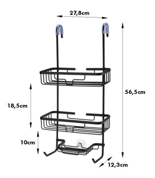 Черная подвесная полка для душа из нержавеющей стали с присоской и резиновыми крышками.