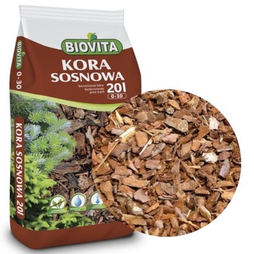 KORA MIELONA SOSNOWA kompostowana Biovita DROBNA 0-30mm 20L