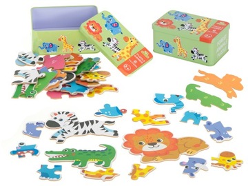 UKŁADANKA Puzzle w puszce zwierzątka safari