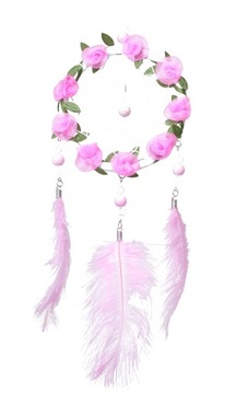Łapacz Snów Dream Catcher RÓŻOWY Ślub Komunia 30cm