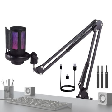 Mikrofon k počítači herní kondenzátorový Rgb s ramenem