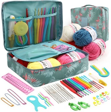 ZESTAW DO SZYDEŁKOWANIA Z WŁÓCZKĄ SZYDEŁKO ETUI SZYDEŁKA 0,6-6mm DUŻY 60 EL