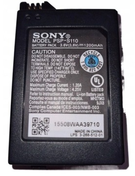 ORYGINALNA BATERIA SONY PSP-S110 * SONY LITE SLIM 2000 3000 * 1200mAh