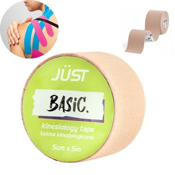JUST BASIC taśma kinezjologiczna BEŻ kinesiology tejp 5mx5cm klej japoński