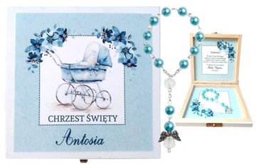Zestaw na CHRZEST ŚWIĘTEY pamiątka + RÓŻANIEC