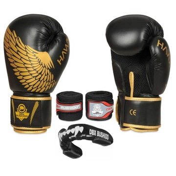ZESTAW BOKSERSKI SPARINGOWY: RĘKAWICE + OWIJKI ELASTYCZNE + SZCZĘKA ŻELOWA