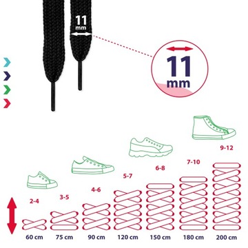 Шнурки черные плоские 120 см 11 мм