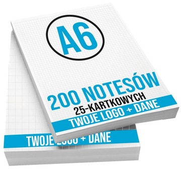 NOTES klejony A6 BLOCZKI reklamowe Twój NADRUK Logo NOTATNIKI 200 sztuk