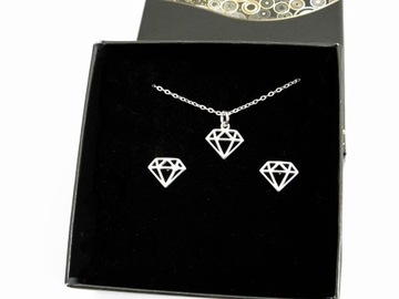 KOMPLET BIŻUTERII SREBRO 925 dł 43-47cm DIAMENTY